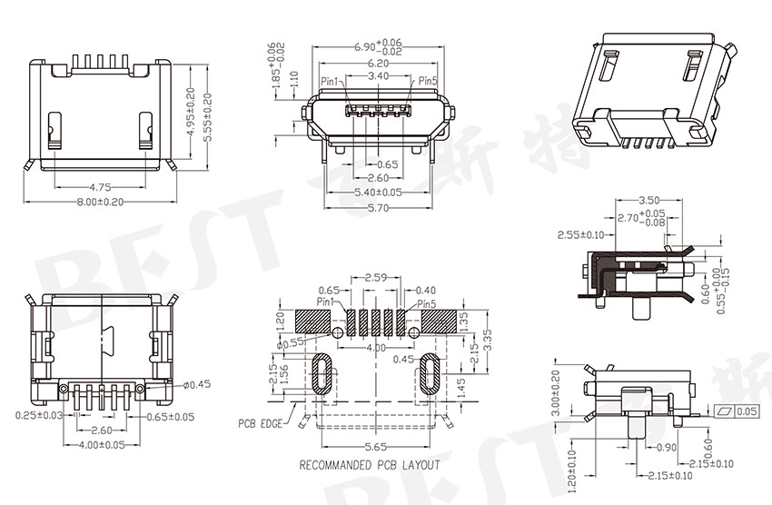 USB插座USB-MC-001-03參考圖紙 USB插座USB-MC-001-03參考圖紙